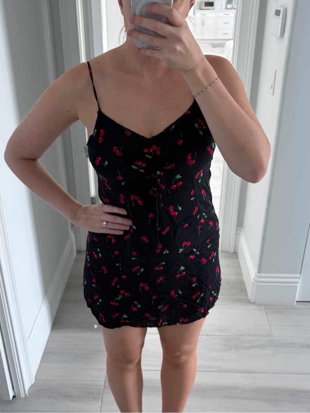 Cherry Print Black Dress